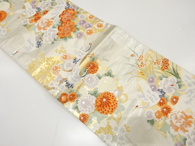 JAPANESE KIMONO / ANTIQUE FUKURO OBI / SILK / WOVEN CRANE